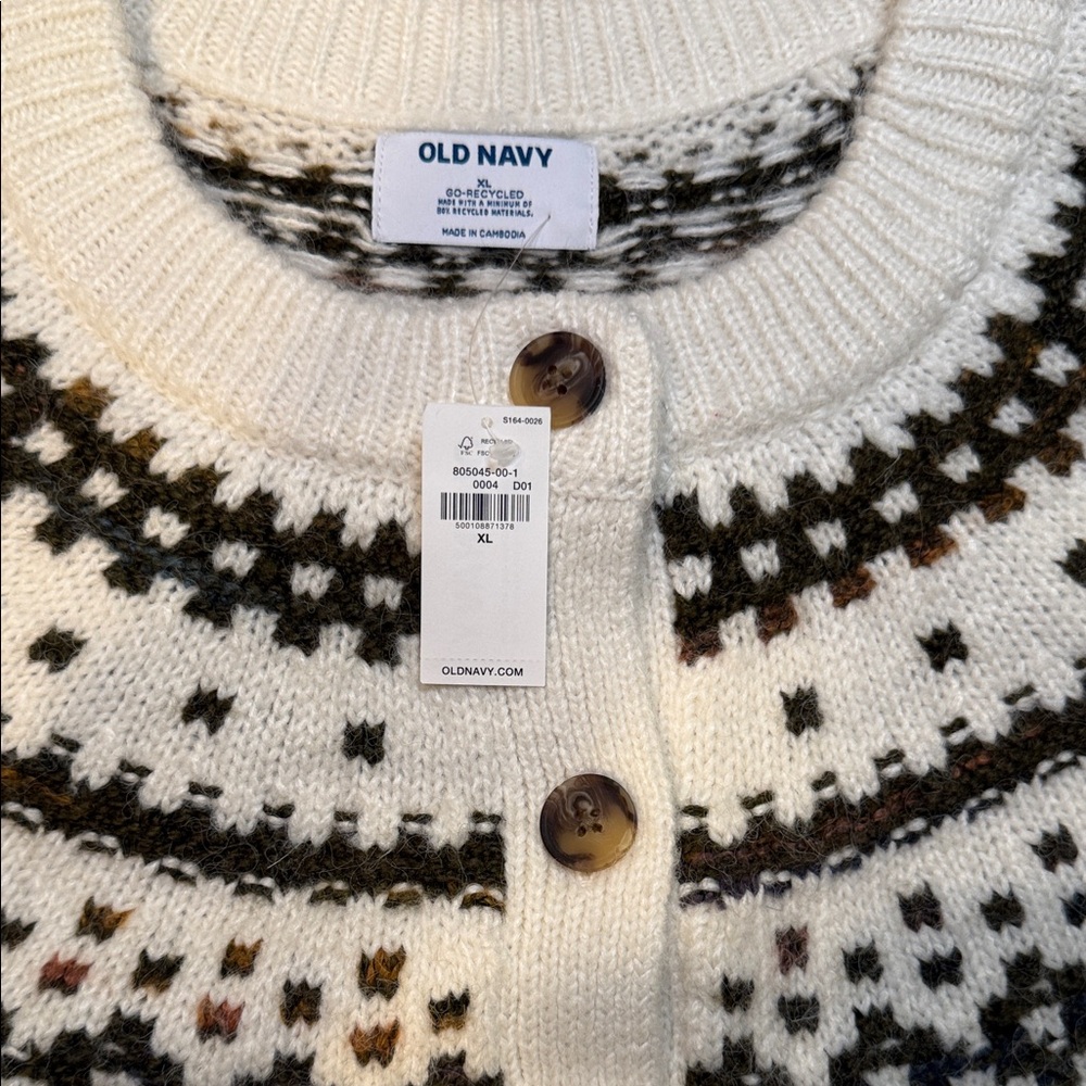 Old Navy Women's Cream and Brown Patterned Cardigan